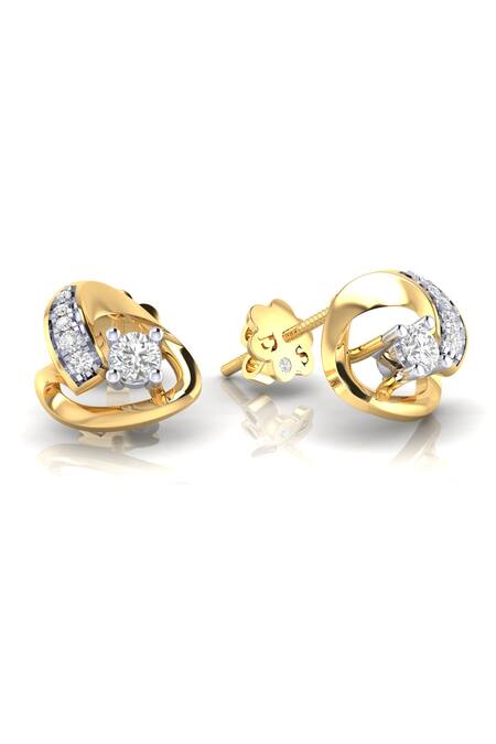 Divine Solitaires_Yellow Imitation Diamonds 18kt Gold Geometric Carved Studs_at_Aza_Fashions