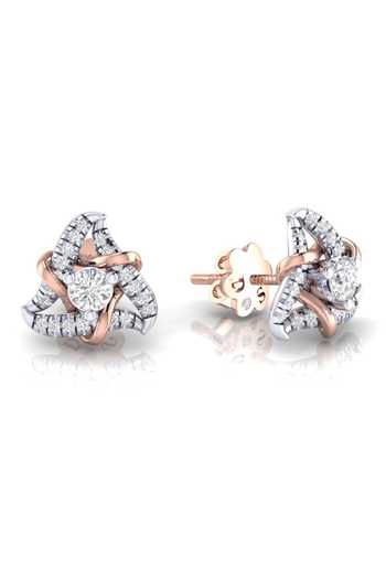Divine Solitaires_Rose Gold Imitation Diamonds 18kt Embellished Cutwork Earrings_Online_at_Aza_Fashions