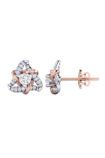 Shop_Divine Solitaires_Rose Gold Imitation Diamonds 18kt Embellished Cutwork Earrings_Online_at_Aza_Fashions
