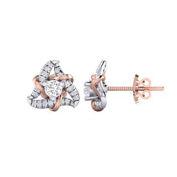 Divine Solitaires_Rose Gold Imitation Diamonds 18kt Embellished Cutwork Earrings_at_Aza_Fashions
