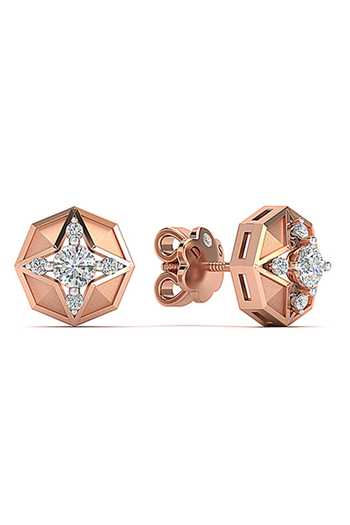 Divine Solitaires_Rose Gold Imitation Diamonds 18kt Hexagon Shaped Embellished Earrings_Online_at_Aza_Fashions