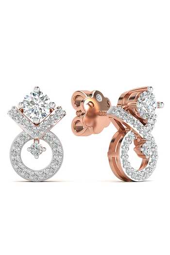 Divine Solitaires_Rose Gold Imitation Diamonds Embellished Earrings_Online_at_Aza_Fashions
