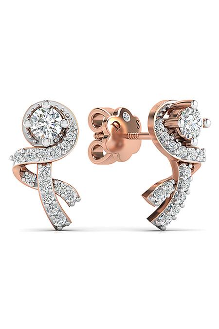 Divine Solitaires_Rose Gold Imitation Diamonds Geometric Cutwork Earrings_Online_at_Aza_Fashions