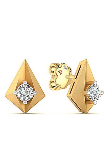 Divine Solitaires_Gold Plated Imitation Diamonds Geometric Stud Earrings_Online_at_Aza_Fashions