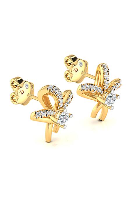 Shop Divine Solitaires Gold Plated Imitation Diamonds Ribbon Cutwork Stud Earrings at Aza Fashions Shop_Divine Solitaires_Gold Plated Imitation Diamonds Ribbon Cutwork Stud Earrings_at_Aza_Fashions