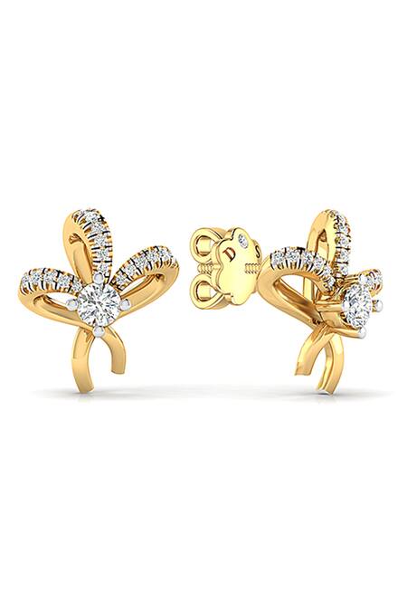 Divine Solitaires Gold Plated Imitation Diamonds Ribbon Cutwork Stud Earrings Online at Aza Fashions Divine Solitaires_Gold Plated Imitation Diamonds Ribbon Cutwork Stud Earrings_Online_at_Aza_Fashions