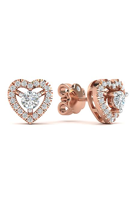 Divine Solitaires_Rose Gold Imitation Diamonds Heart Shaped Stud Earrings_Online_at_Aza_Fashions