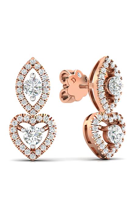 Divine Solitaires_Rose Gold Imitation Diamonds Tear Drop Shaped Earrings_Online_at_Aza_Fashions