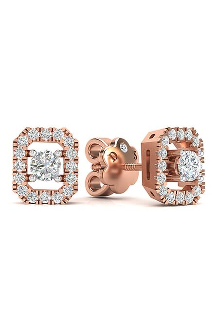 Divine Solitaires Rose Gold Imitation Diamonds Hexagon Cutwork Stud Earrings Online at Aza Fashions Divine Solitaires_Rose Gold Imitation Diamonds Hexagon Cutwork Stud Earrings_Online_at_Aza_Fashions