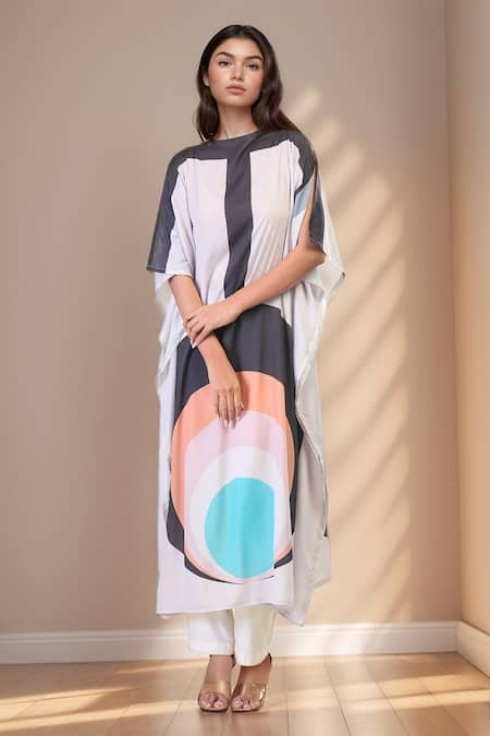 PAC FASHION CLOTHING Soft Silk Crepe Abstract Print Kaftan 