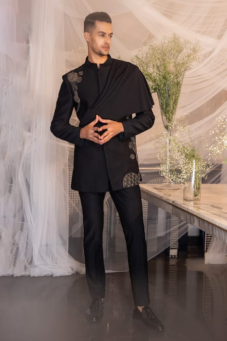 Amit Arora Bead Embroidered Draped Bandhgala With Pant 