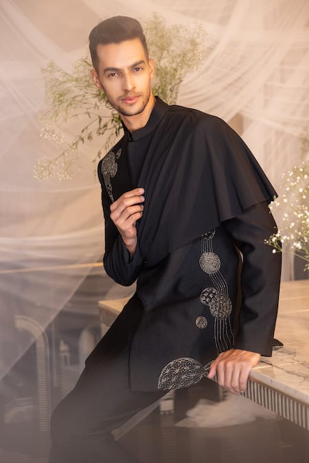 Amit Arora Bead Embroidered Draped Bandhgala With Pant 