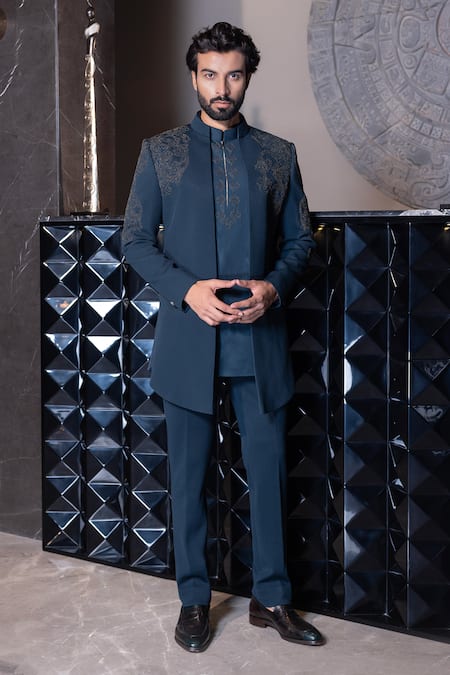 AMIT ARORA Floral Vine Bead Embroidered Jacket kurta Set 