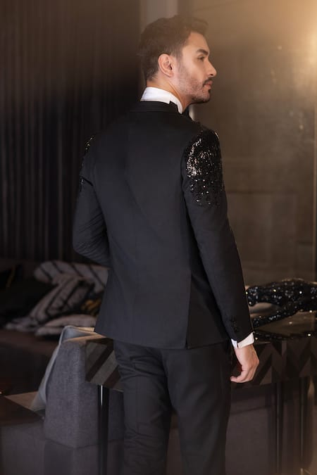 Shop_Amit Arora_Black Polyester Sequins Embellished Suit And Pant Set _at_Aza_Fashions
