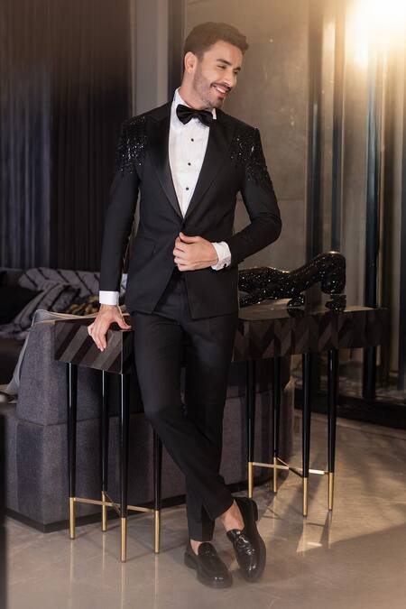 Amit Arora_Black Polyester Sequins Embellished Suit And Pant Set _Online_at_Aza_Fashions