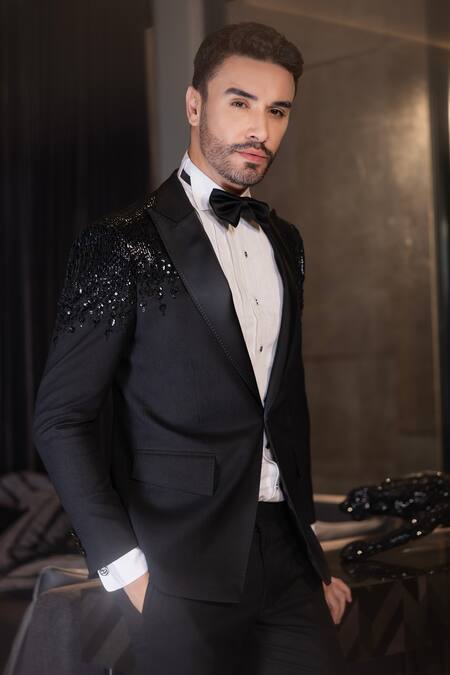 Buy_Amit Arora_Black Polyester Sequins Embellished Suit And Pant Set _Online_at_Aza_Fashions