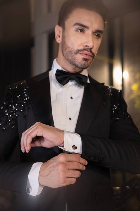 Buy_Amit Arora_Black Polyester Sequins Embellished Suit And Pant Set 