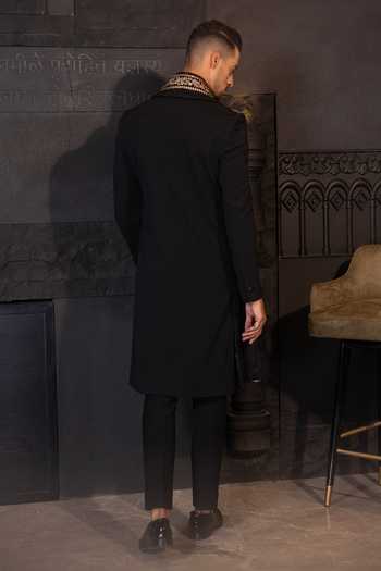 Shop Amit Arora Black Lace Sequins Textured Sherwani Set With Embroidered Stole at Aza Fashions Shop_Amit Arora_Black Lace Sequins Textured Sherwani Set With Embroidered Stole _at_Aza_Fashions