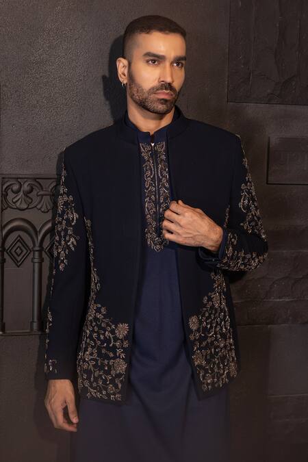 Buy Amit Arora Blue Polyester, Lycra Embroidery Salli Jacket With Kurta Set Online at Aza Fashions Buy_Amit Arora_Blue Polyester, Lycra Embroidery Salli Jacket With Kurta Set _Online_at_Aza_Fashions