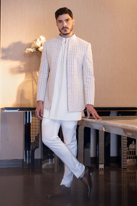 AMIT ARORA Hand Embroidered Jacket With Pintuck Kurta Set 