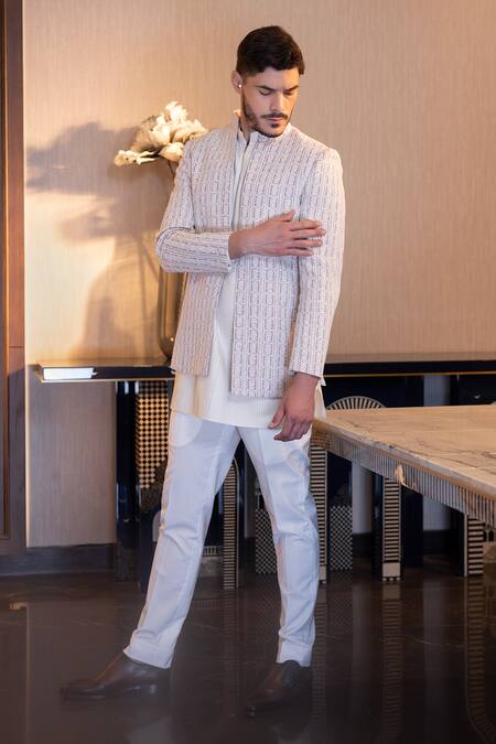 Buy_Amit Arora_Purple Brocade, Silk Embroidery Hand Jacket With Pintuck Kurta Set _Online_at_Aza_Fashions