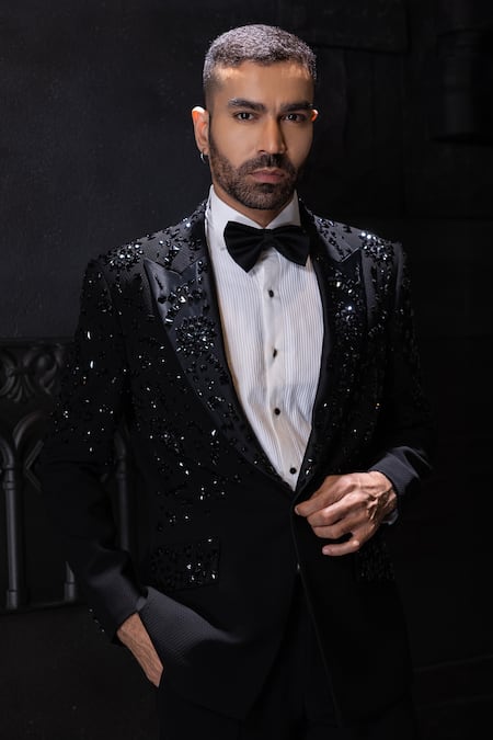 Amit Arora_Black Polyester Stones Embellished Suit Set _Online_at_Aza_Fashions