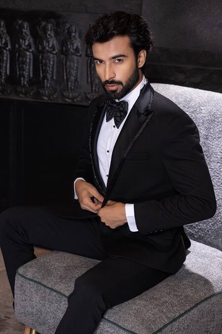Amit Arora Black Polyester, Wool Cut Work Textured Placket Embroidered Suit Set Online at Aza Fashions Amit Arora_Black Polyester, Wool Cut Work Textured Placket Embroidered Suit Set _Online_at_Aza_Fashions