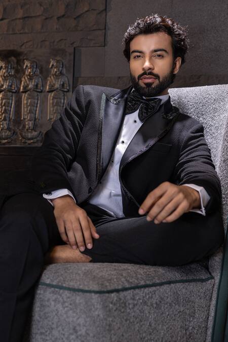 Buy Amit Arora Black Polyester, Wool Cut Work Textured Placket Embroidered Suit Set Online at Aza Fashions Buy_Amit Arora_Black Polyester, Wool Cut Work Textured Placket Embroidered Suit Set _Online_at_Aza_Fashions