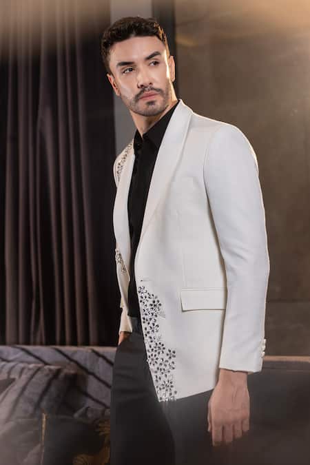 Amit Arora_Ivory Poly Wool Embellished Stone Floral Suit Set _Online_at_Aza_Fashions