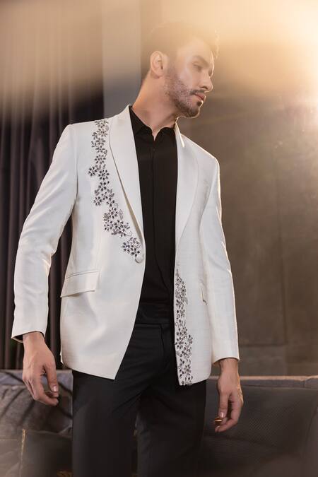 Shop_Amit Arora_Ivory Poly Wool Embellished Stone Floral Suit Set 