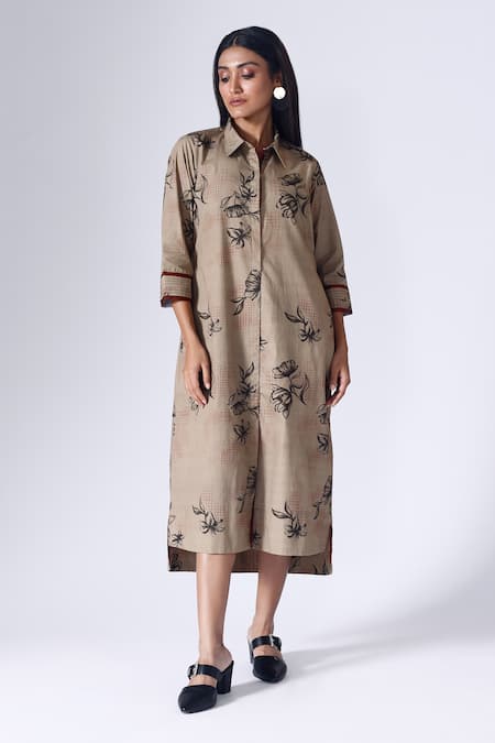 KLAD Floral Grid Print Shirt Dress 