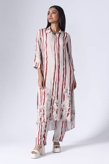 KLAD Striped Fleur Print Kurta With Pant 