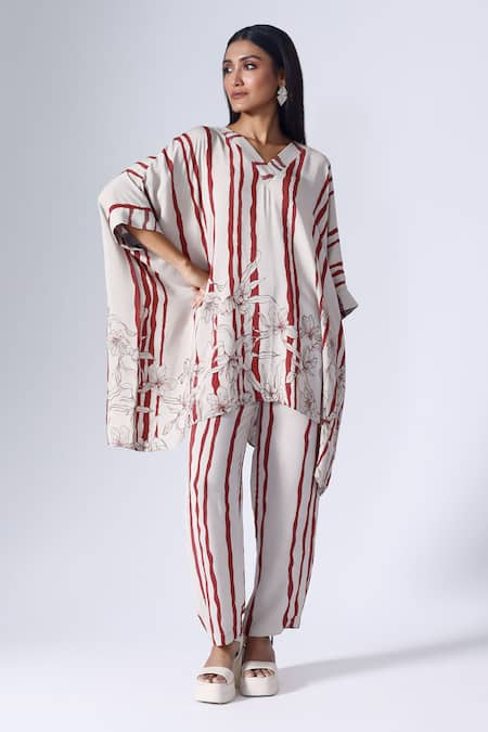 KLAD Striped Fleur Print Kaftan With Pant 