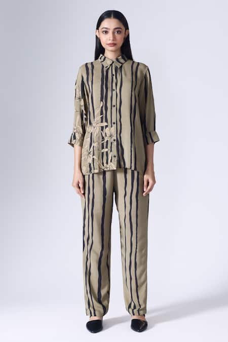 KLAD Striped Flora Print Shirt With Pant 