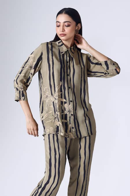 KLAD Striped Flora Print Shirt 