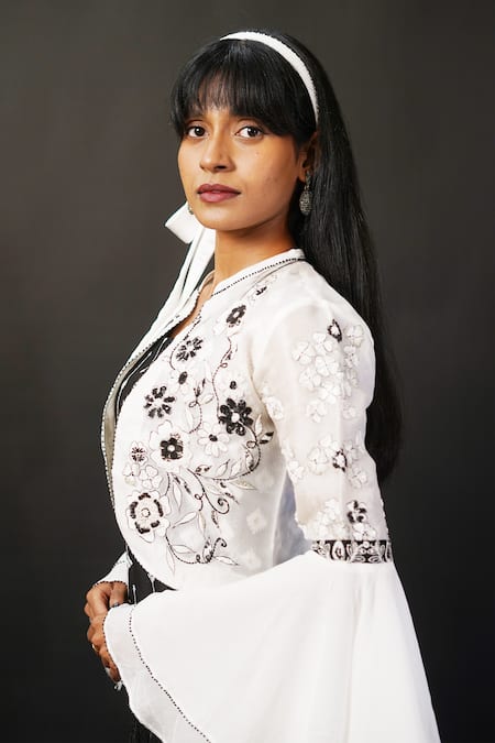 Manasi Sengupta_Black Organza, Chanderi, Chiffon Sequins, Embroidery Thread Dress With Jacket _at_Aza_Fashions