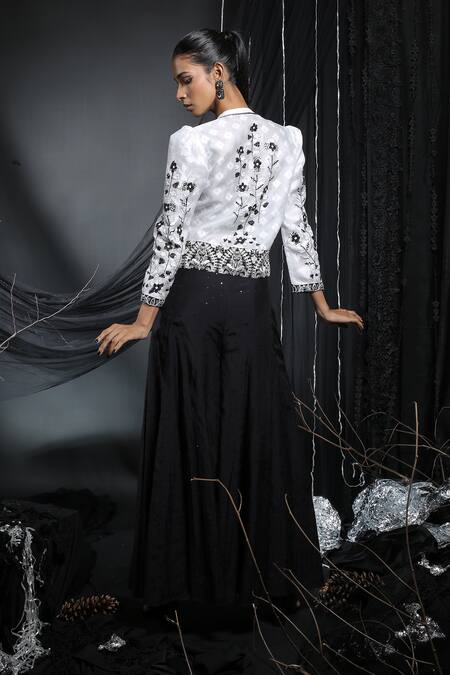 Manasi Sengupta_Black Organza, Modal, Chanderi Silk, Satin Sequins, Jacket With Pant Set _at_Aza_Fashions
