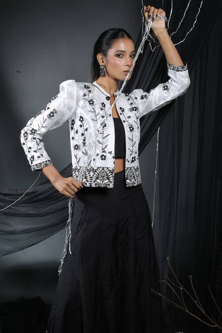 Buy_Manasi Sengupta_Black Organza, Modal, Chanderi Silk, Satin Sequins, Jacket With Pant Set 