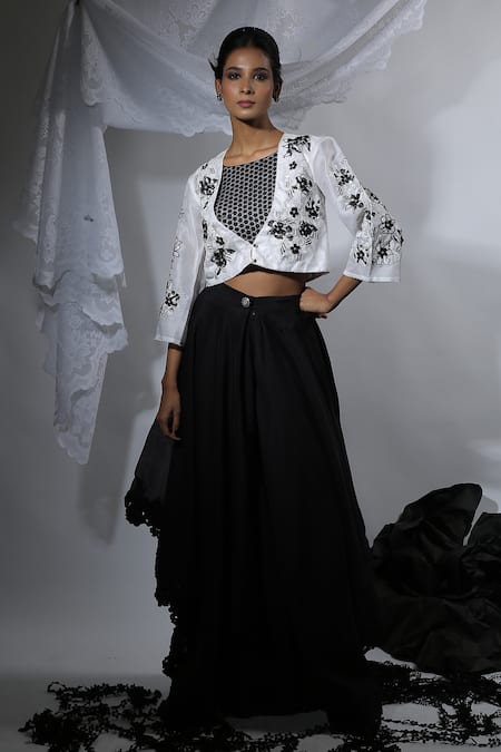 Manasi Sengupta Sequin Embroidered Jacket With Draped Pant Set 