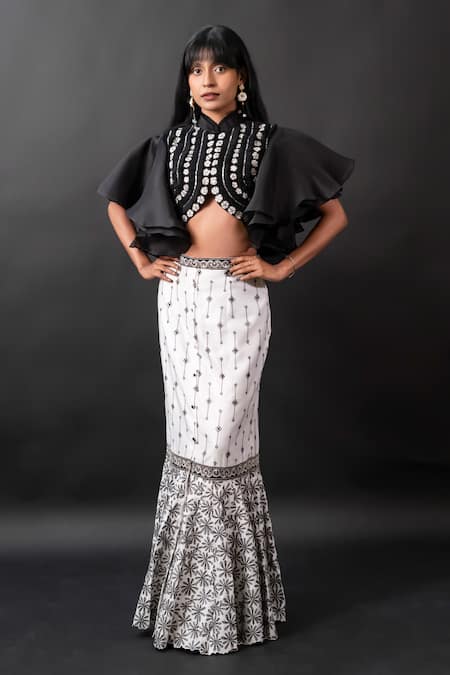 Manasi Sengupta Floral Embroidered Crop Top With Skirt 