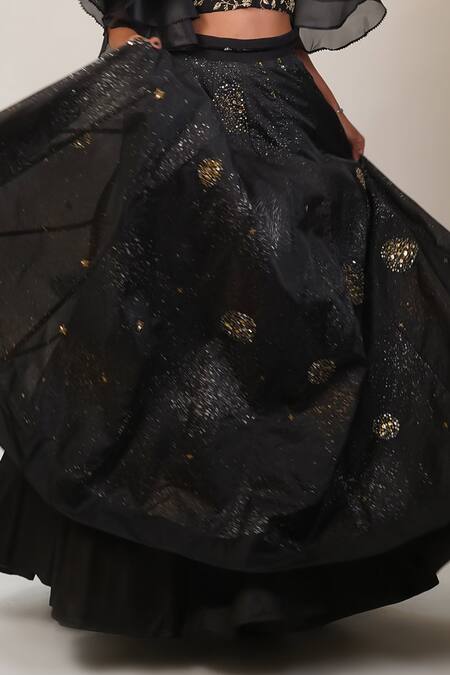 Buy_Manasi Sengupta_Black Organza, Bamboo Sequins, Beads, Embroidery Mandarin Shirt With Skirt _Online_at_Aza_Fashions