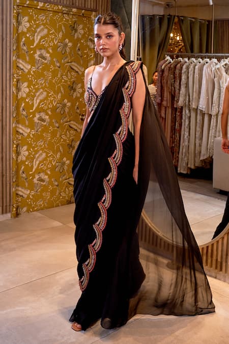 Ridhima Bhasin Shaha Embroidered Scallop Hem Saree With Blouse 