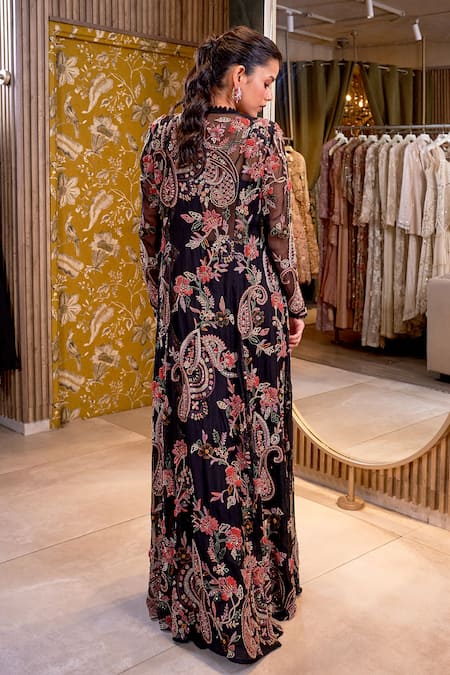 Buy Ridhima Bhasin Black Organza, Chiffon Embroidery Nayyara Scallop Hem Saree Set With Jacket Online at Aza Fashions Buy_Ridhima Bhasin_Black Organza, Chiffon Embroidery Nayyara Scallop Hem Saree Set With Jacket _Online_at_Aza_Fashions