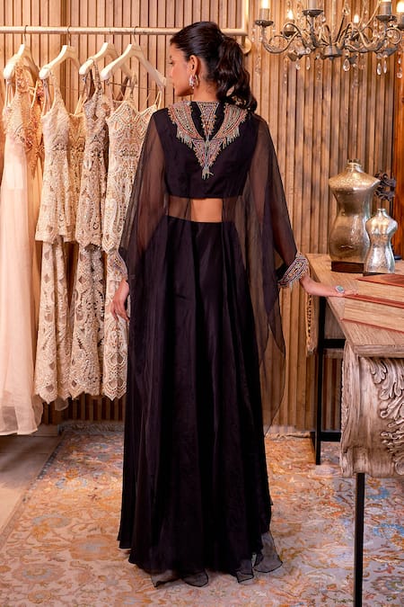 Shop Ridhima Bhasin Black Silk, Organza Beads, Tassels Mahveen Embellished Neck Kurta With Palazzo at Aza Fashions Shop_Ridhima Bhasin_Black Silk, Organza Beads, Tassels Mahveen Embellished Neck Kurta With Palazzo _at_Aza_Fashions