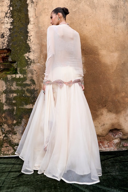 Shop Ridhima Bhasin Ivory Organza Embroidery Round Neck Paisley Waist Lehenga Blouse Set at Aza Fashions Shop_Ridhima Bhasin_Ivory Organza Embroidery Round Neck Paisley Waist Lehenga Blouse Set _at_Aza_Fashions