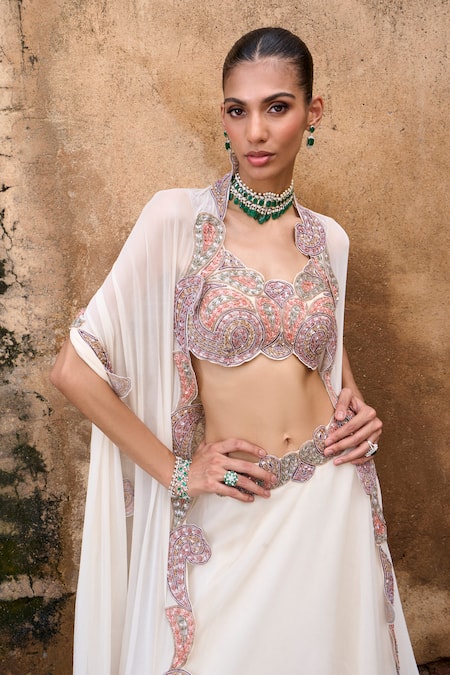 Buy Ridhima Bhasin Ivory Organza Embroidery Round Neck Paisley Waist Lehenga Blouse Set Online at Aza Fashions Buy_Ridhima Bhasin_Ivory Organza Embroidery Round Neck Paisley Waist Lehenga Blouse Set _Online_at_Aza_Fashions