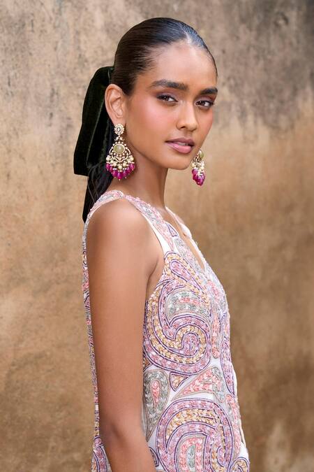 Buy Ridhima Bhasin Pink Organza, Net Beads, Cut Work Embroidered Front Slit Tunic With Flared Pant Online at Aza Fashions Buy_Ridhima Bhasin_Pink Organza, Net Beads, Cut Work Embroidered Front Slit Tunic With Flared Pant _Online_at_Aza_Fashions