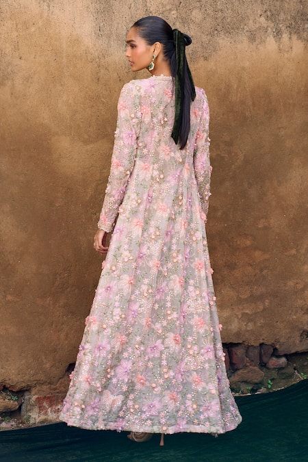 Shop Ridhima Bhasin Pink Crepe, Organza Sequins, Beads, Fabric Eternity Jacket With Dhoti Pant Set at Aza Fashions Shop_Ridhima Bhasin_Pink Crepe, Organza Sequins, Beads, Fabric Eternity Jacket With Dhoti Pant Set _at_Aza_Fashions