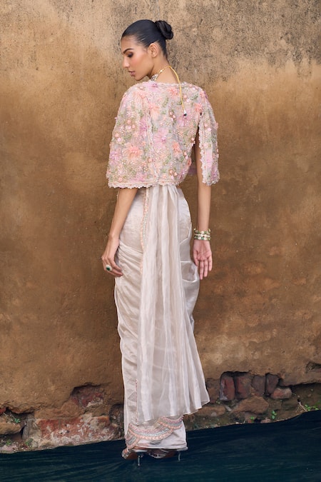 Shop Ridhima Bhasin Purple Organza Sequins, Embroidery, Beads Amour Pre-draped Saree Set With Cape at Aza Fashions Shop_Ridhima Bhasin_Purple Organza Sequins, Embroidery, Beads Amour Pre-draped Saree Set With Cape _at_Aza_Fashions