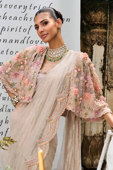 Buy Ridhima Bhasin Purple Organza Sequins, Embroidery, Beads Amour Pre-draped Saree Set With Cape Online at Aza Fashions Buy_Ridhima Bhasin_Purple Organza Sequins, Embroidery, Beads Amour Pre-draped Saree Set With Cape _Online_at_Aza_Fashions